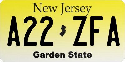 NJ license plate A22ZFA