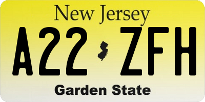NJ license plate A22ZFH