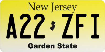 NJ license plate A22ZFI
