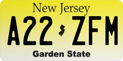 NJ license plate A22ZFM