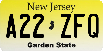 NJ license plate A22ZFQ