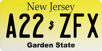 NJ license plate A22ZFX