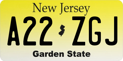 NJ license plate A22ZGJ