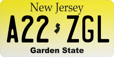 NJ license plate A22ZGL