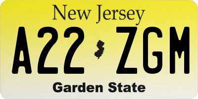 NJ license plate A22ZGM
