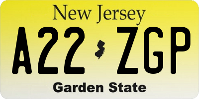 NJ license plate A22ZGP