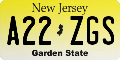 NJ license plate A22ZGS