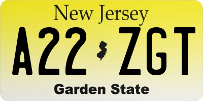 NJ license plate A22ZGT