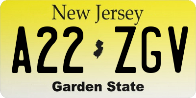NJ license plate A22ZGV