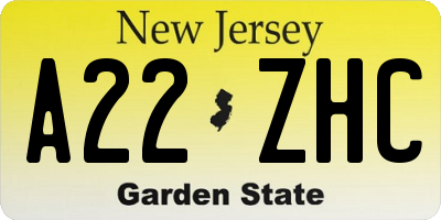 NJ license plate A22ZHC