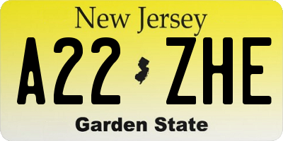 NJ license plate A22ZHE
