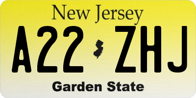 NJ license plate A22ZHJ