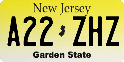 NJ license plate A22ZHZ