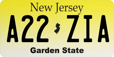 NJ license plate A22ZIA