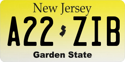 NJ license plate A22ZIB