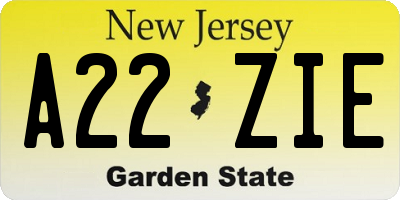 NJ license plate A22ZIE