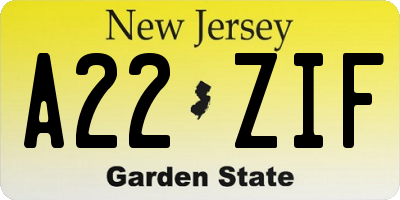 NJ license plate A22ZIF