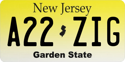 NJ license plate A22ZIG