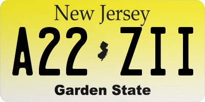NJ license plate A22ZII