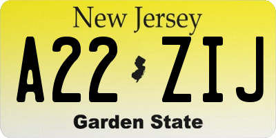 NJ license plate A22ZIJ