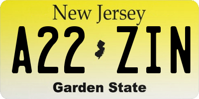 NJ license plate A22ZIN