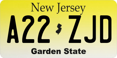 NJ license plate A22ZJD
