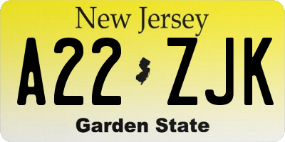 NJ license plate A22ZJK