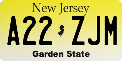 NJ license plate A22ZJM