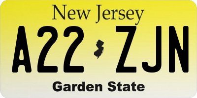 NJ license plate A22ZJN