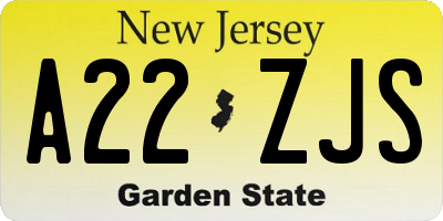 NJ license plate A22ZJS