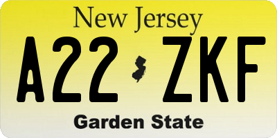 NJ license plate A22ZKF
