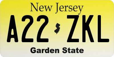 NJ license plate A22ZKL