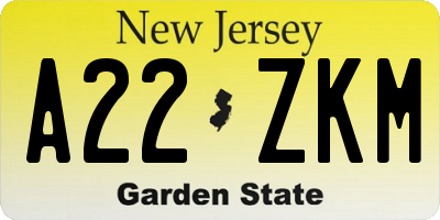 NJ license plate A22ZKM