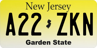 NJ license plate A22ZKN