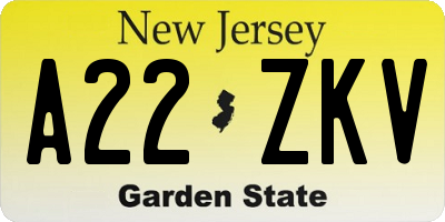 NJ license plate A22ZKV