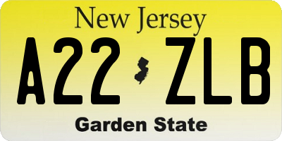 NJ license plate A22ZLB