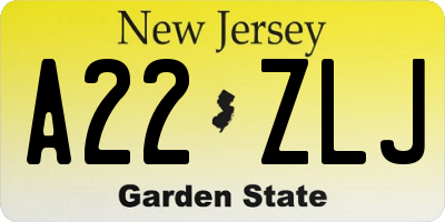 NJ license plate A22ZLJ
