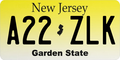 NJ license plate A22ZLK