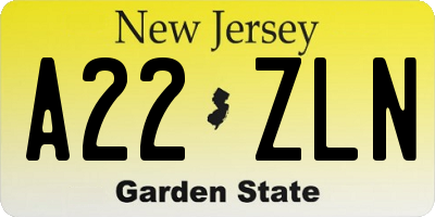 NJ license plate A22ZLN