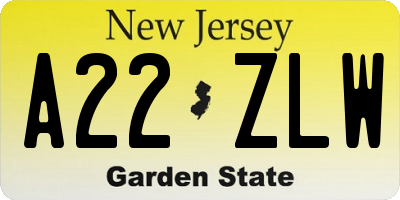 NJ license plate A22ZLW