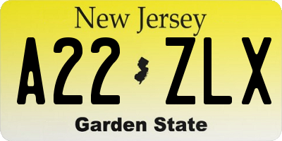 NJ license plate A22ZLX