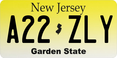 NJ license plate A22ZLY
