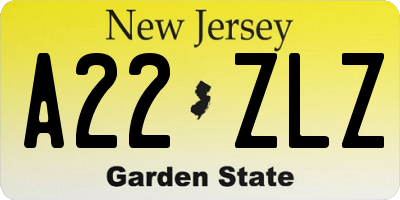 NJ license plate A22ZLZ