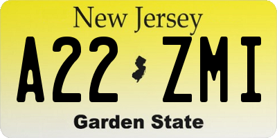 NJ license plate A22ZMI
