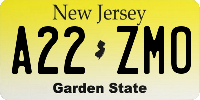 NJ license plate A22ZMO