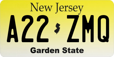 NJ license plate A22ZMQ