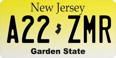 NJ license plate A22ZMR