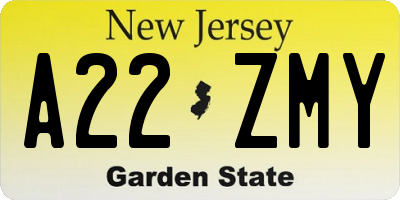 NJ license plate A22ZMY