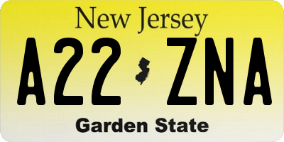 NJ license plate A22ZNA