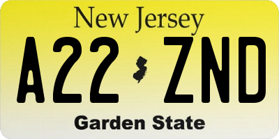NJ license plate A22ZND